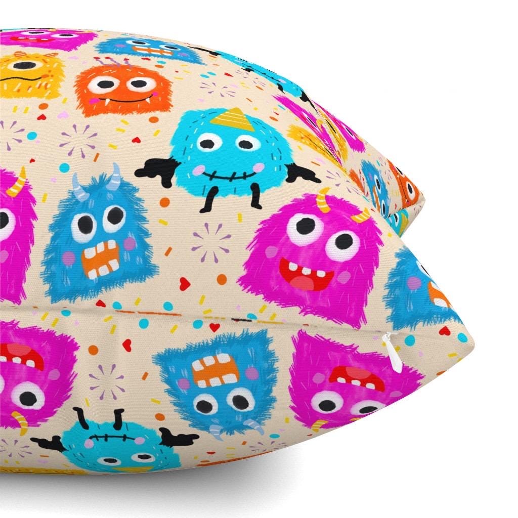 Monster Fabric, Teal Pink Orange Pattern, Nursery Apparel Textile, By Yard