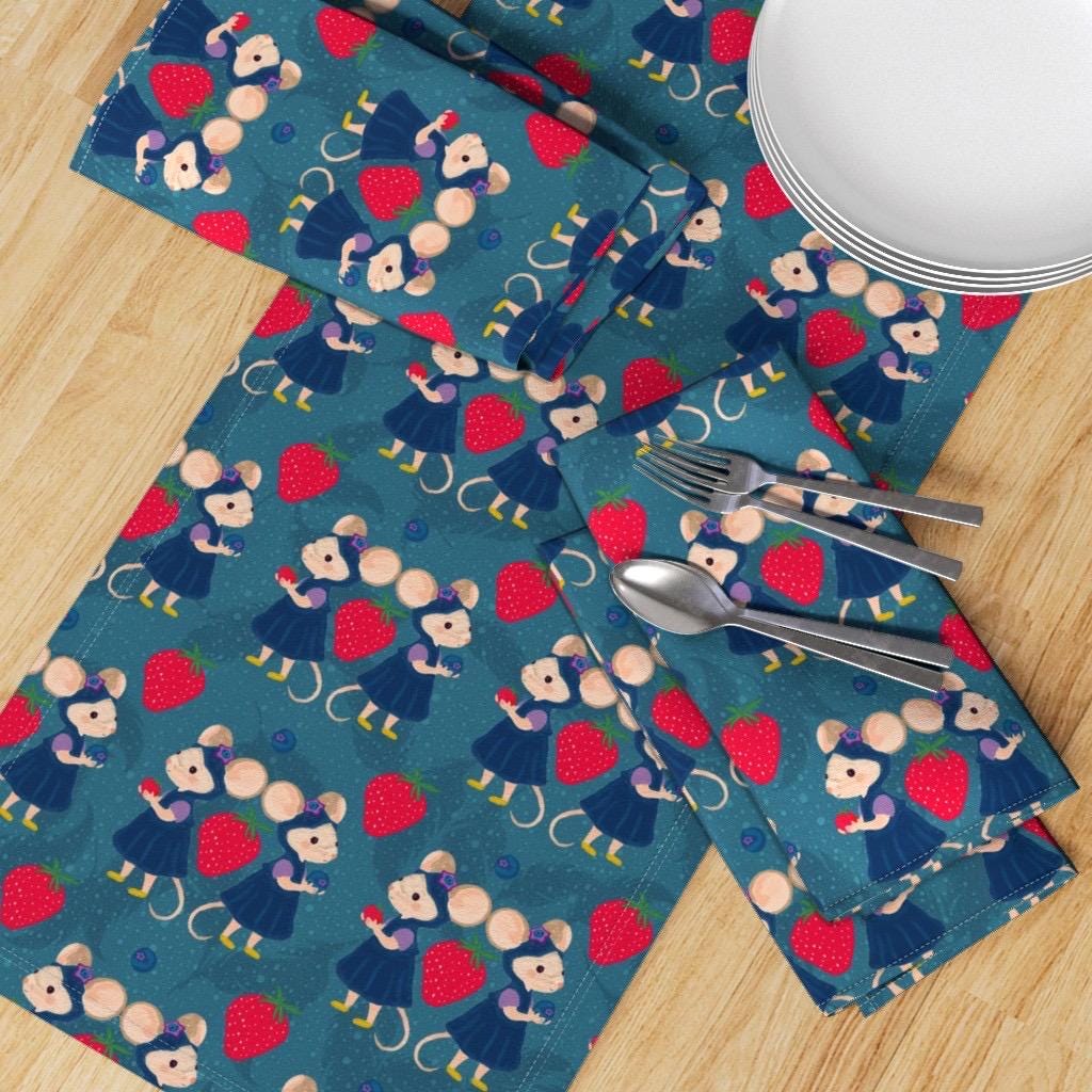 Kawaii Strawberry Mouse Fabric by the Yard | Cottagecore Nursery Print