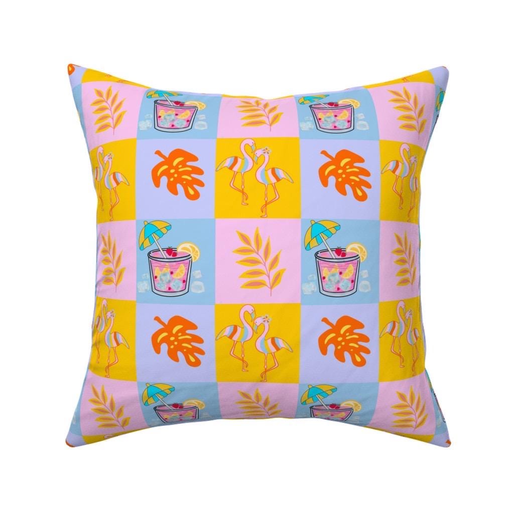 Tropical Flamingo Cocktail Fabric, Summer Beach Pattern, Citrus Drink, Palm Leaf, Kids Apparel Print