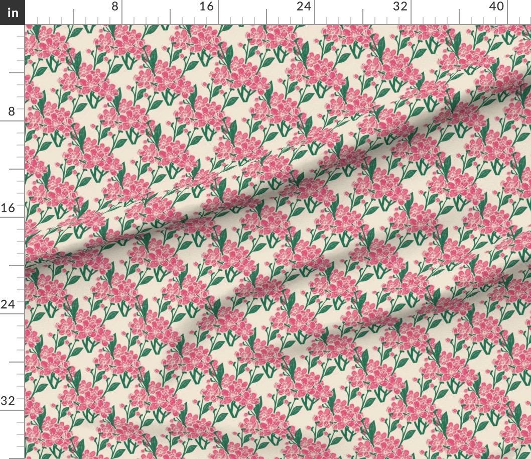 Pink Cherry Blossom Seamless Pattern, Cottagecore Floral Fabric, Botanical Print, fabric by the yard