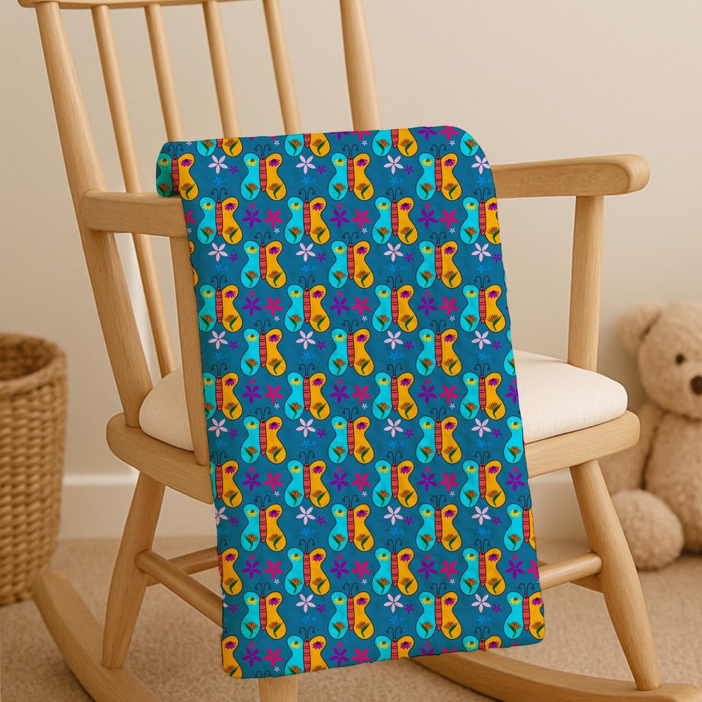 Teal Blue Butterfly Floral Fabric | Boho Quilting Cotton by Yard
