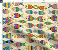 Rainbow Fish Fabric, Playful Nautical Print, Satin or Cotton, Quilting, clothes, fabric by the yard.