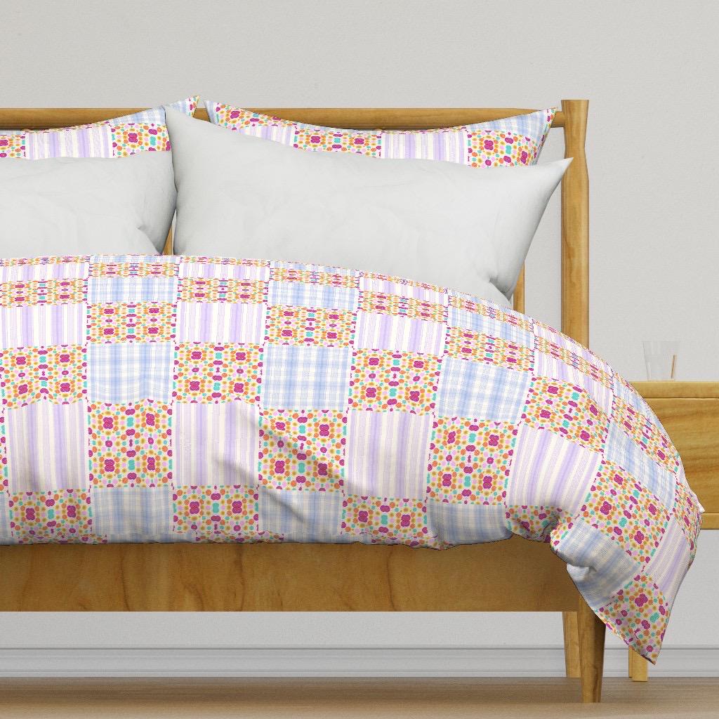 Pastel Patchwork Quilt Fabric, Baby Blankets, Cottagecore Sewing fabric.