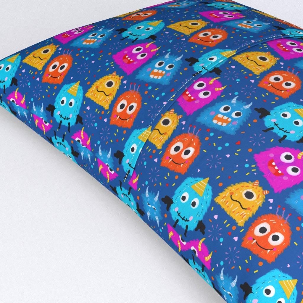 Monster Fabric, Playful Creatures, Blue, Teal, Pink, Orange, Nursery Apparel (Fabric by the Yard)