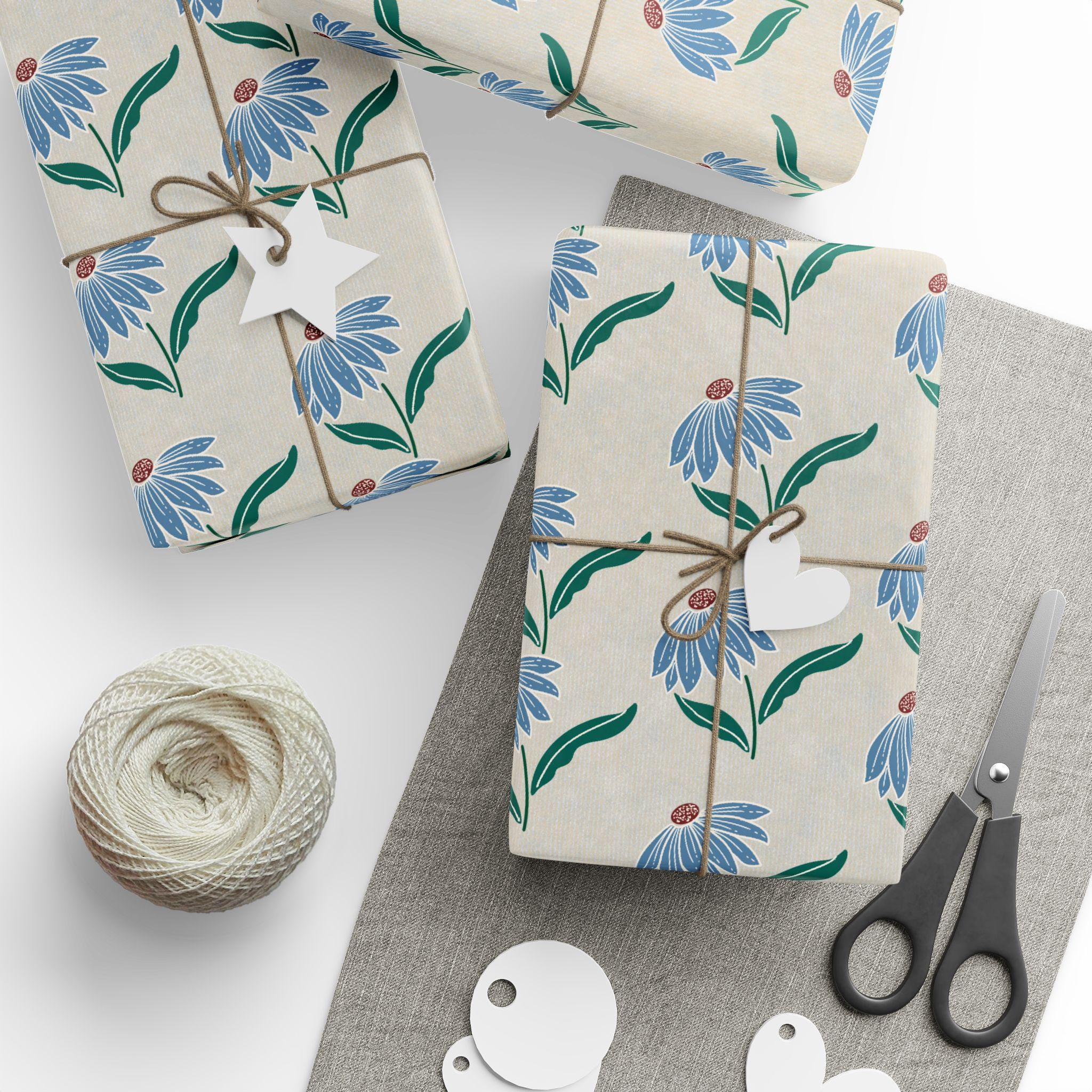 Blue Floral Pattern Wrapping Paper | Botanical Gift Wrap Roll