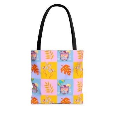 Tropical Flamingo Cocktail Fabric, Summer Beach Pattern, Citrus Drink, Palm Leaf, Kids Apparel Print