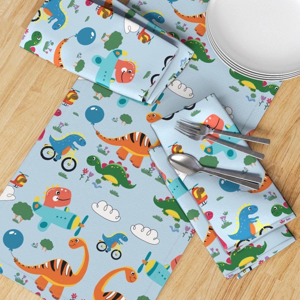 Light Blue Dinosaur Print Cotton Fabric, Kids Quilting Apparel Home Decor