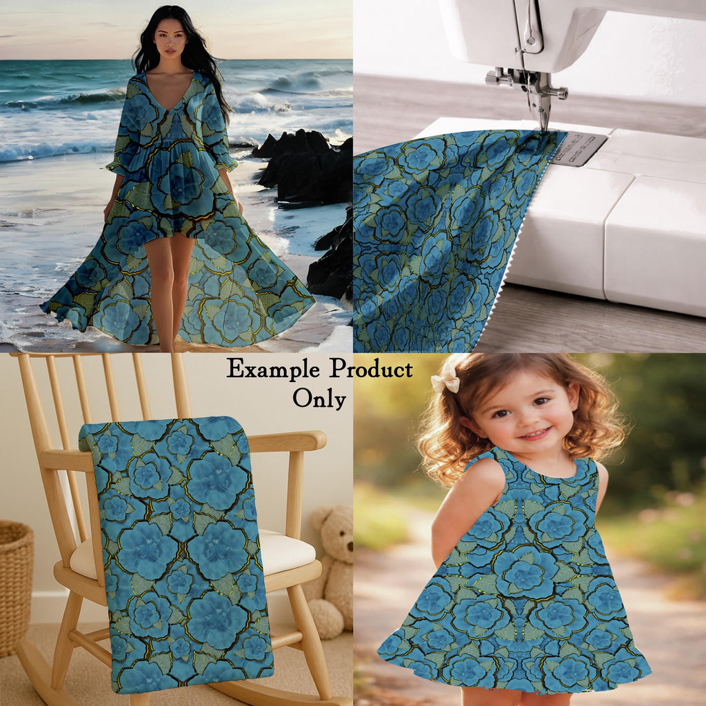 Midnight Azure Floral Fabric, Luxury Blue and Gold Botanical Seamless Pattern Fabric by the yard.