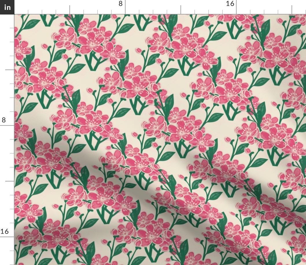 Pink Cherry Blossom Seamless Pattern, Cottagecore Floral Fabric, Botanical Print, fabric by the yard