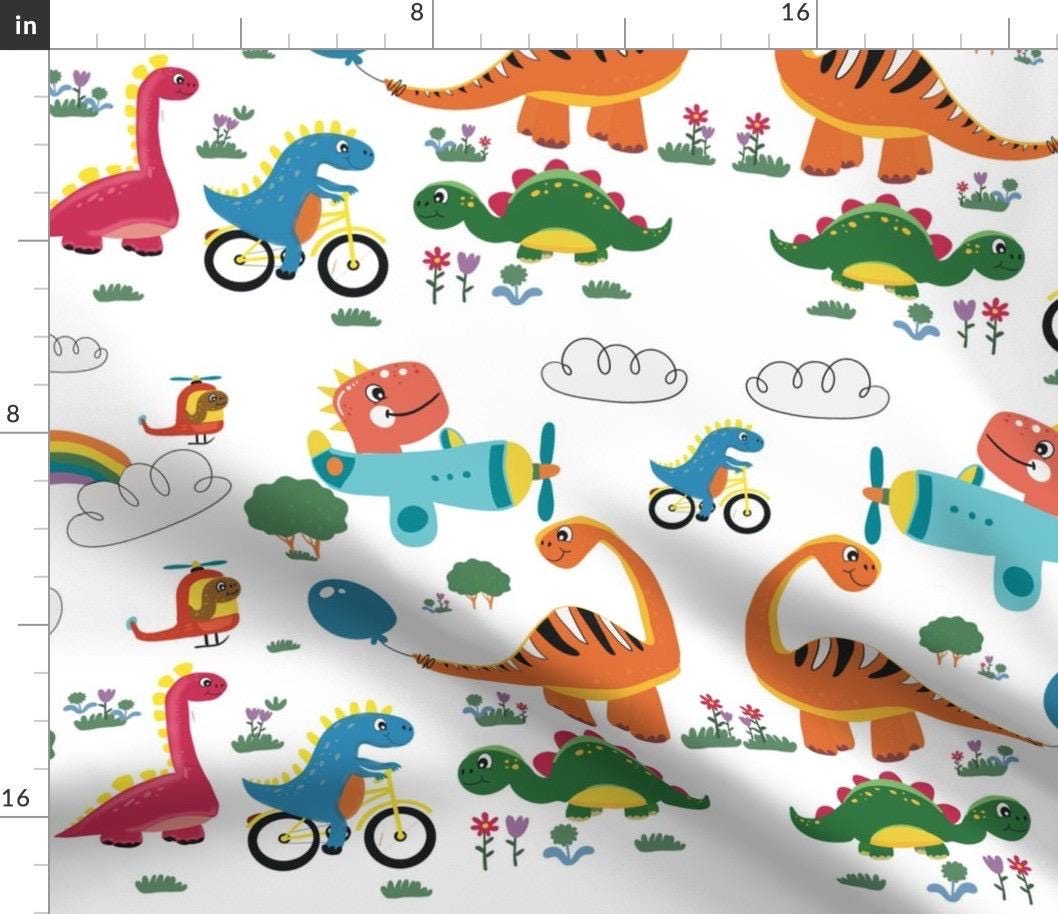 Dinosaur Cotton Fabric by the Yard | Kids Quilting Baby Nursery Print