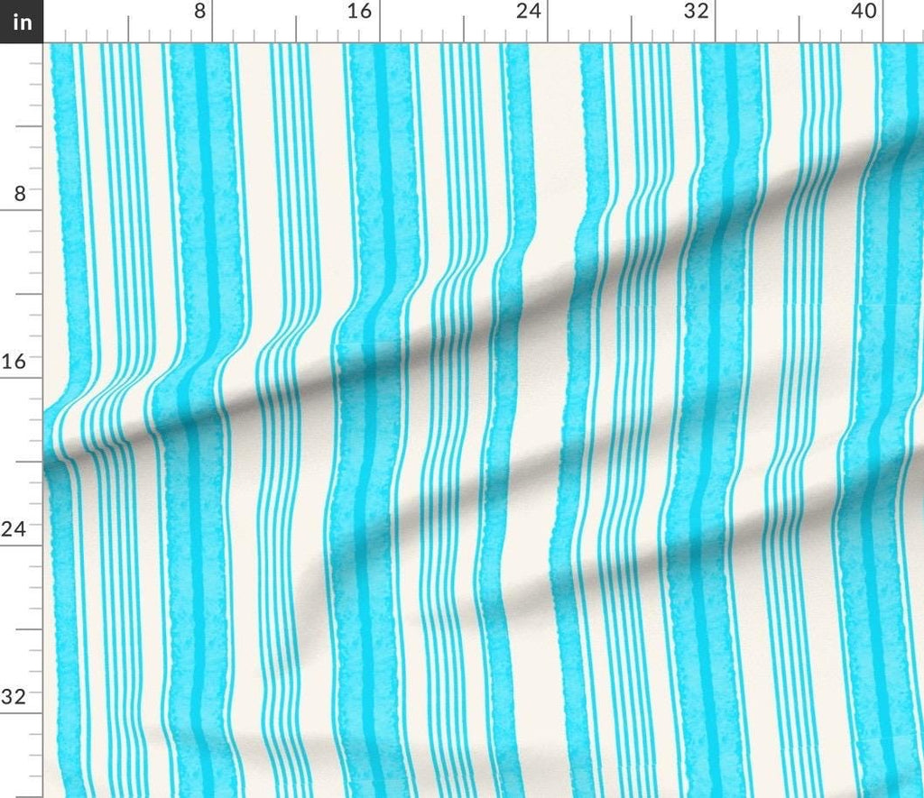 Turquoise Watercolor Stripe Fabric, Coastal Beach House Pattern