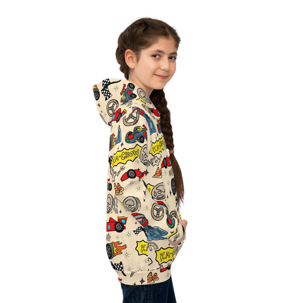 Kids Race Car Hoodie | All Over Print Racetrack Pullover | Birthday Gift
