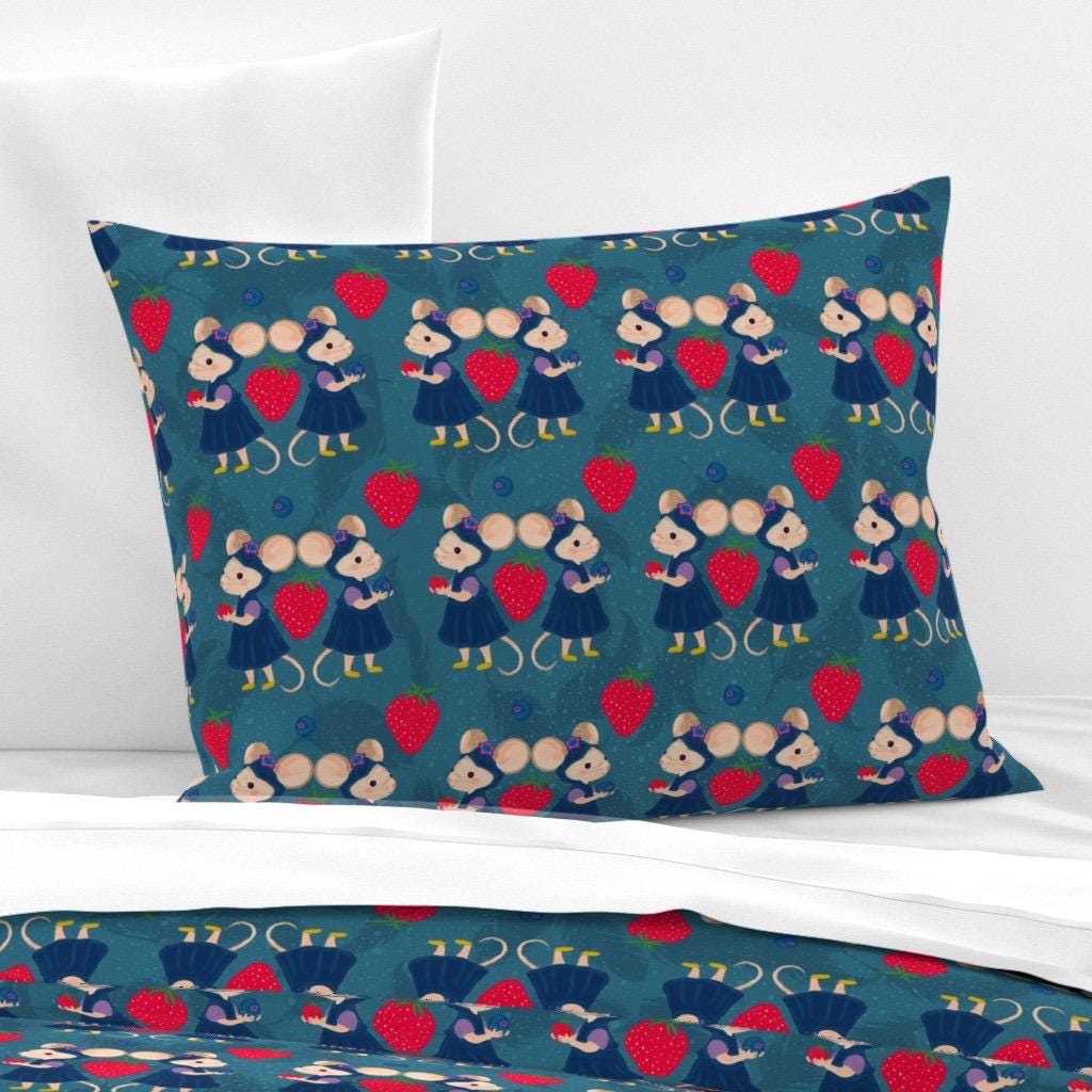 Kawaii Strawberry Mouse Fabric by the Yard | Cottagecore Nursery Print
