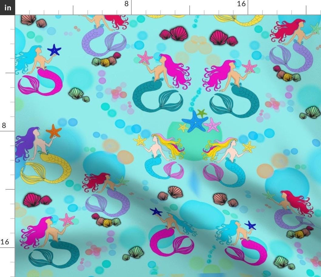 Teal Blue Mermaid Fabric, Satin or Cotton, Quilting Material, Fabricby  the Yard.