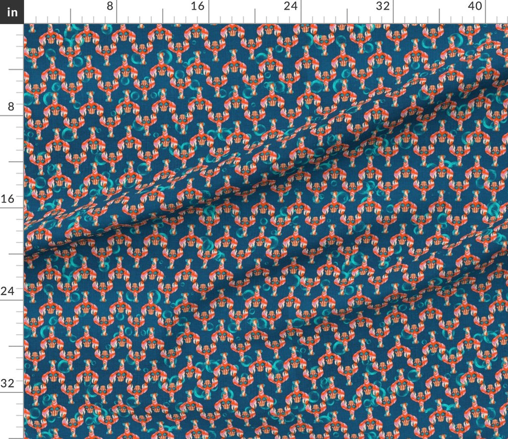 Whimsical Lobster Fabric – Teal Nautical Coastal Print, Cotton By The Yard