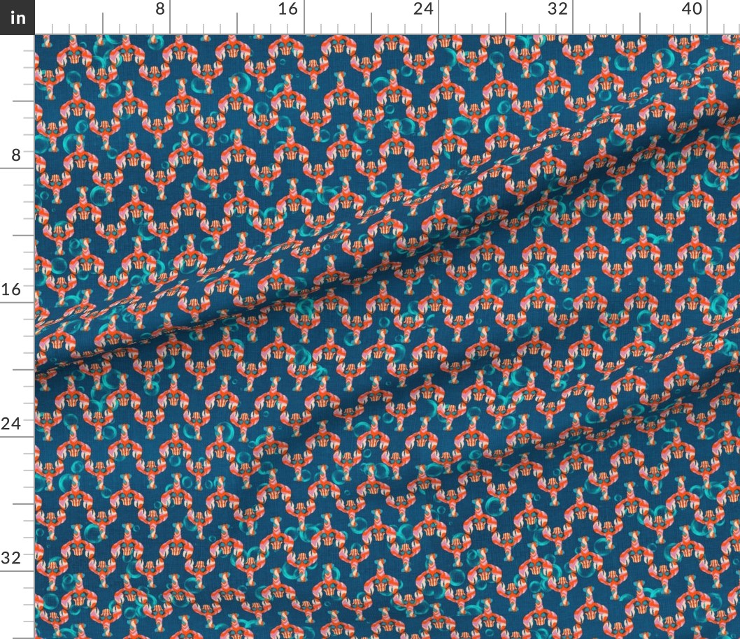 Whimsical Lobster Fabric – Teal Nautical Coastal Print, Cotton By The Yard