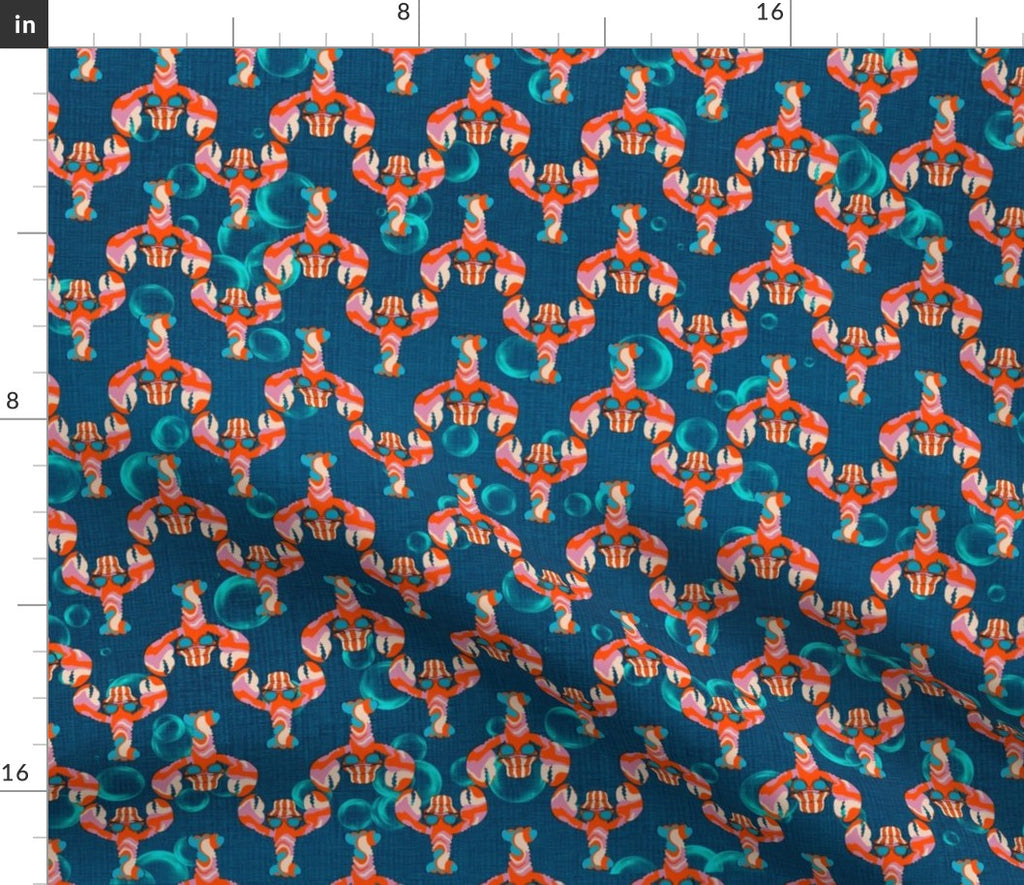Whimsical Lobster Fabric – Teal Nautical Coastal Print, Cotton By The Yard