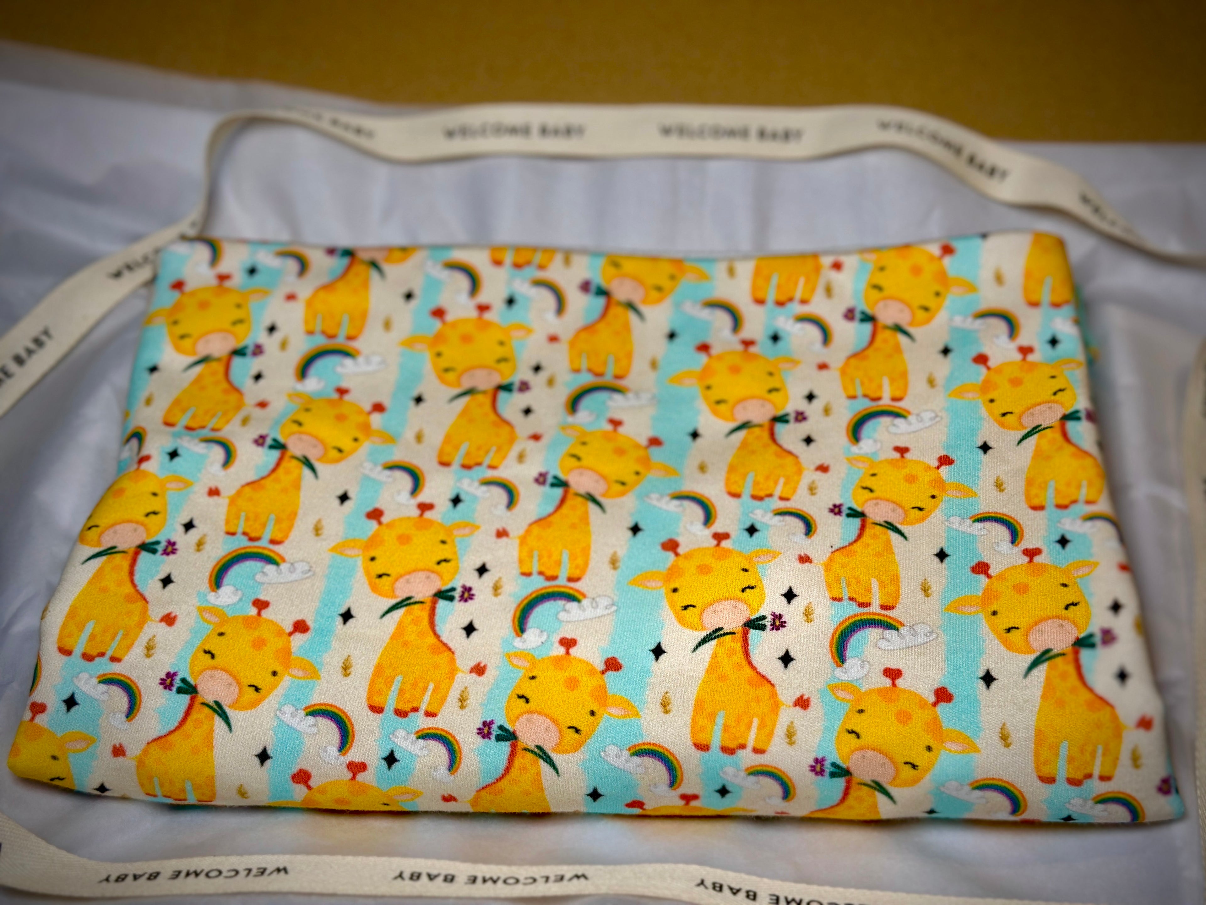 Handmade Baby Gift Set, Giraffe Baby Shower Gift, Baby Blanket Bib Burp Cloth Set, Teether Toy, Pacifier Clip, Newborn Gift Box