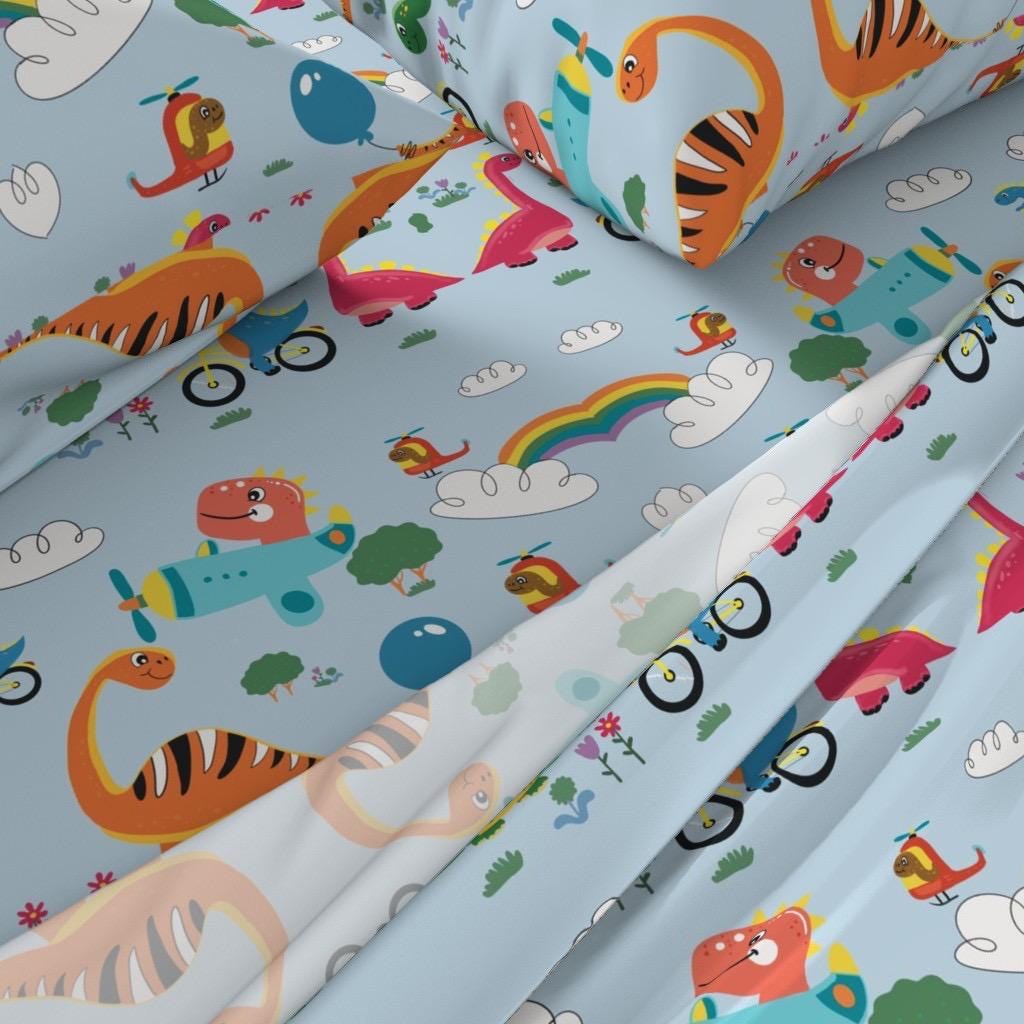 Light Blue Dinosaur Print Cotton Fabric, Kids Quilting Apparel Home Decor