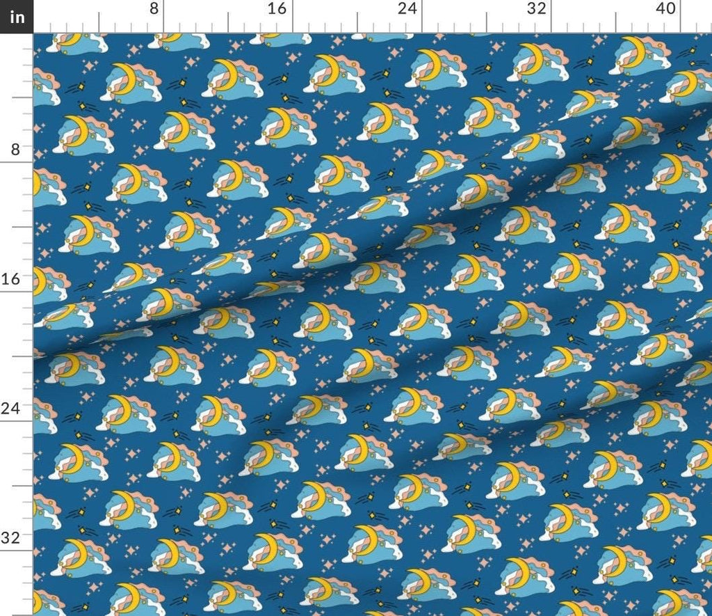 Navy Blue Celestial Cotton Fabric | Moon, Clouds, Stars Print, Nursery Sewing Material
