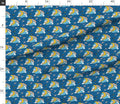 Navy Blue Celestial Cotton Fabric | Moon, Clouds, Stars Print, Nursery Sewing Material