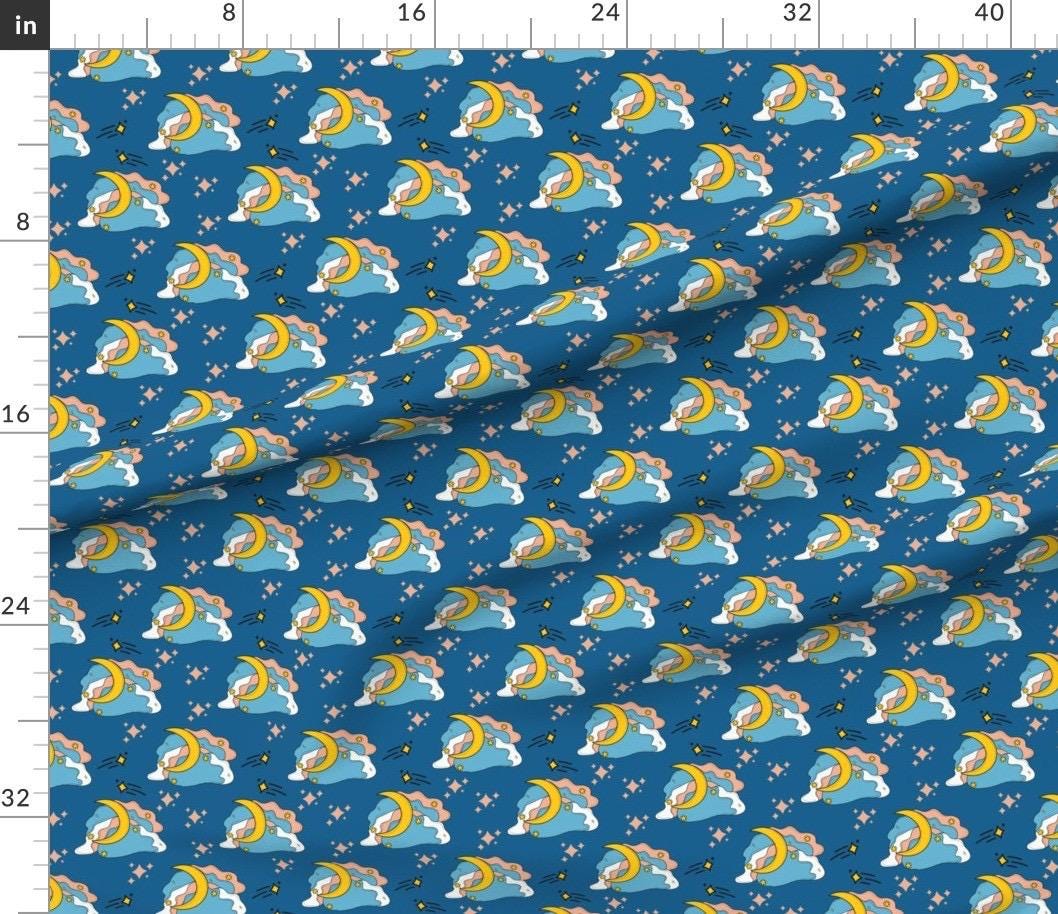 Navy Blue Celestial Cotton Fabric | Moon, Clouds, Stars Print, Nursery Sewing Material