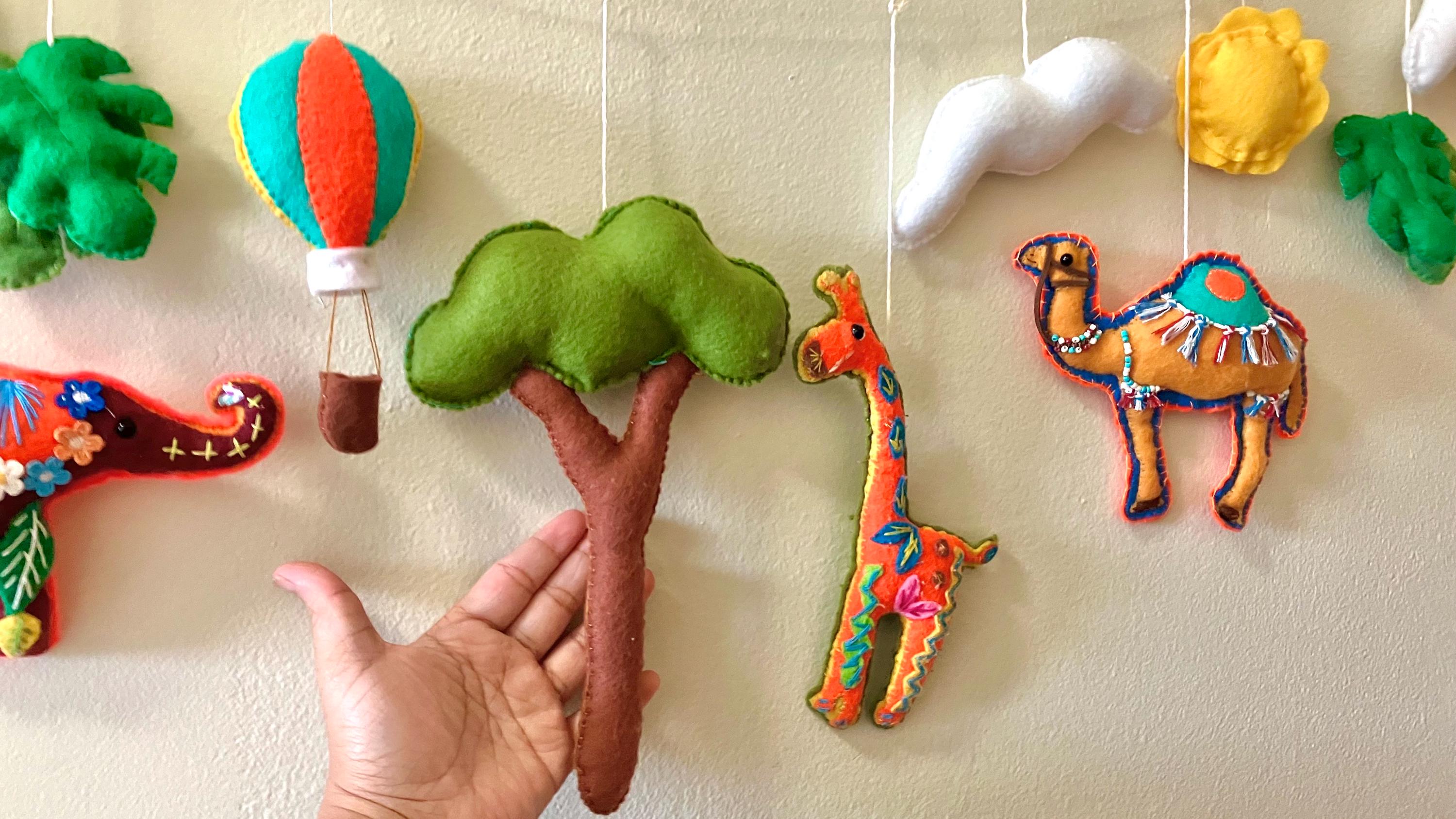 Handmade Safari Felt Baby Mobile, Jungle Animals Nursery Garland