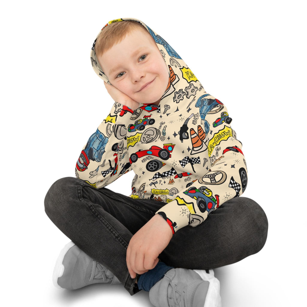 Kids Race Car Hoodie | All Over Print Racetrack Pullover | Birthday Gift