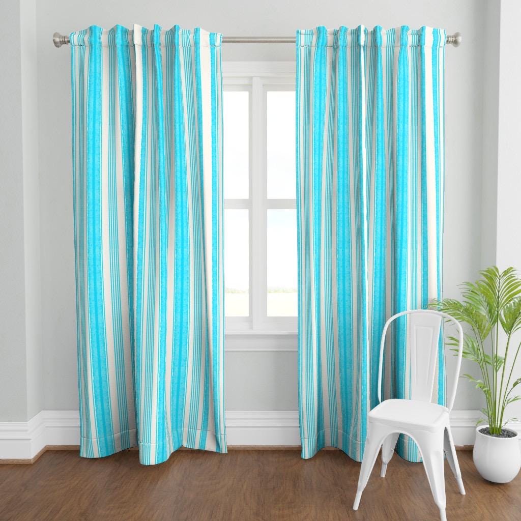 Turquoise Watercolor Stripe Fabric, Coastal Beach House Pattern