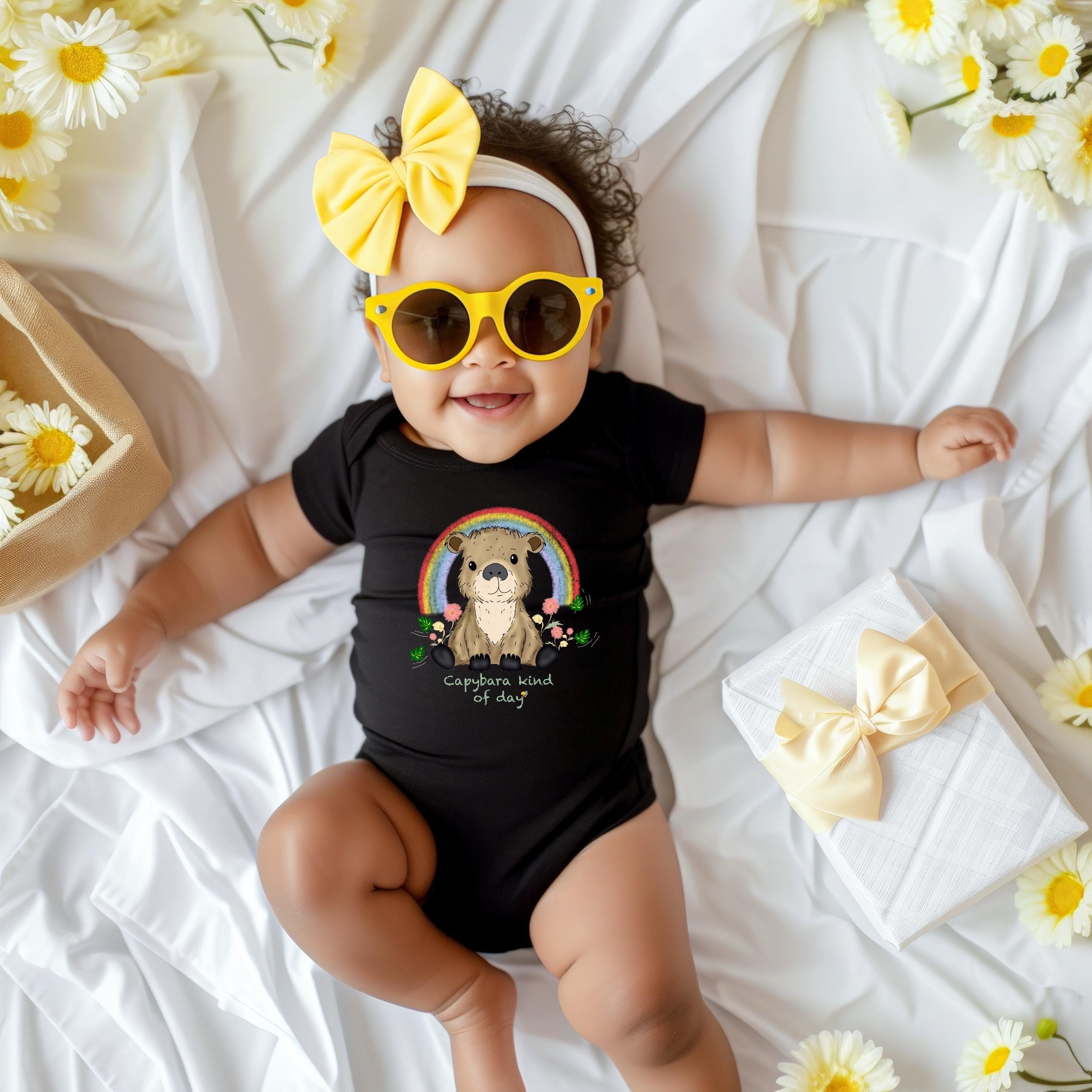 Capybara Baby Bodysuit, Rainbow Animal Outfit, Soft Cotton Infant Wear