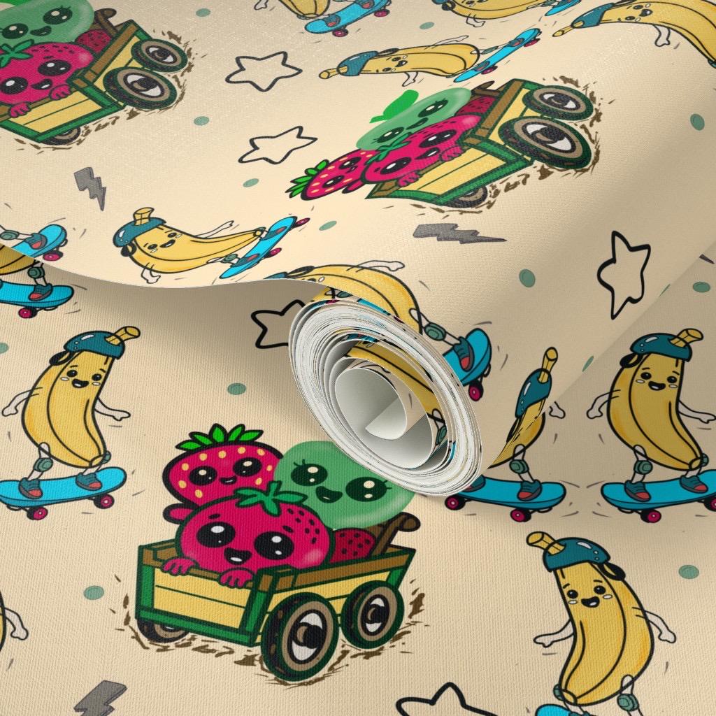 Kawaii Fruits Skateboarding Fabric, Kids Quilting Cotton, Apparel Print