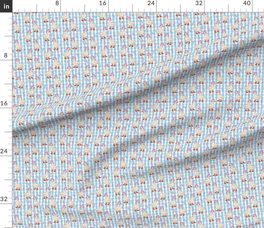 Blue Goose Gingham Fabric, Cottagecore Duck Seamless Pattern, Coquette Farmhouse Floral Plaid Print, Cute Vintage Goose Fabric for Baby