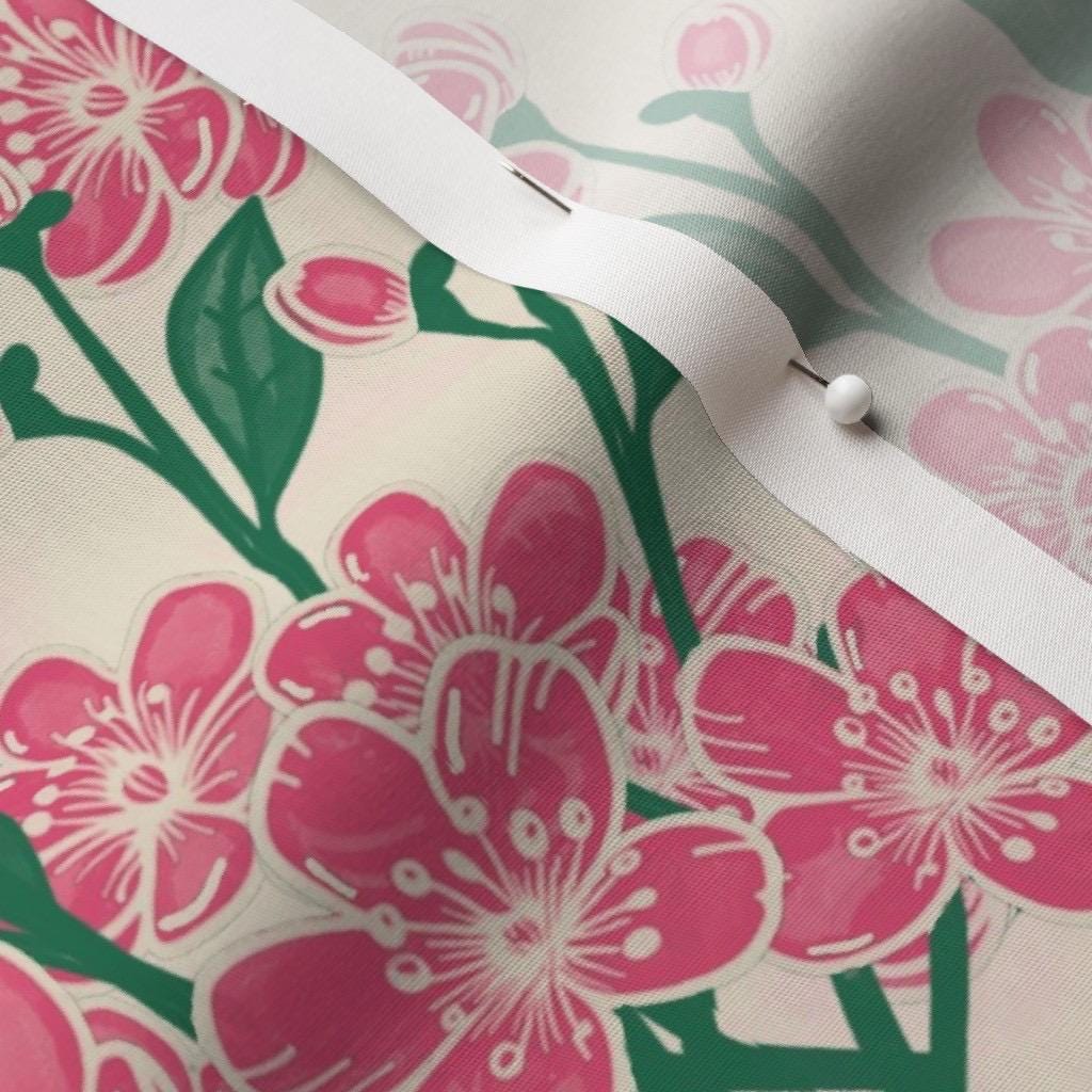 Pink Cherry Blossom Seamless Pattern, Cottagecore Floral Fabric, Botanical Print, fabric by the yard