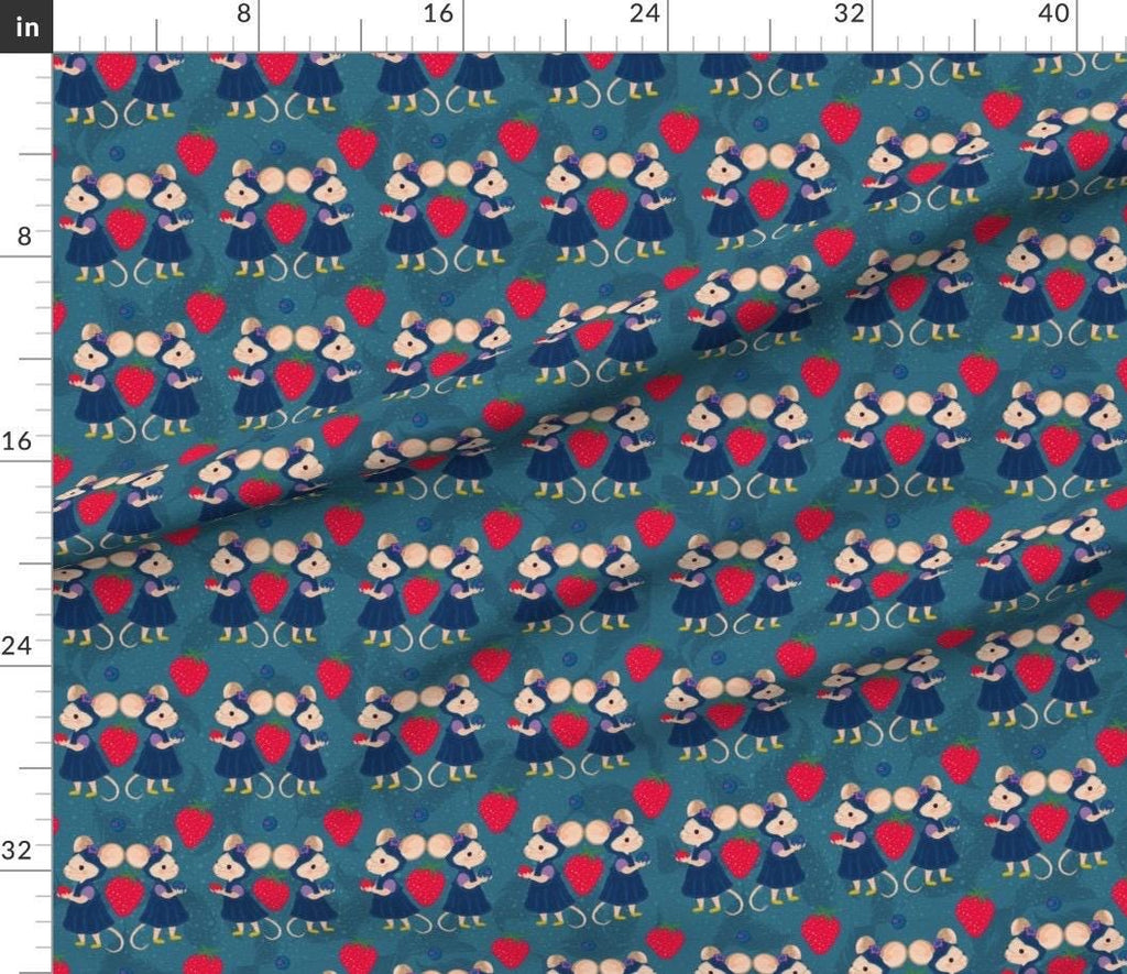Kawaii Strawberry Mouse Fabric by the Yard | Cottagecore Nursery Print