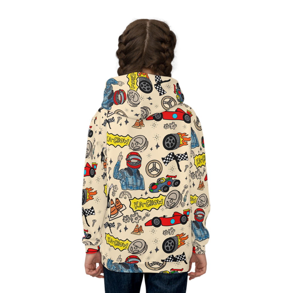 Kids Race Car Hoodie | All Over Print Racetrack Pullover | Birthday Gift