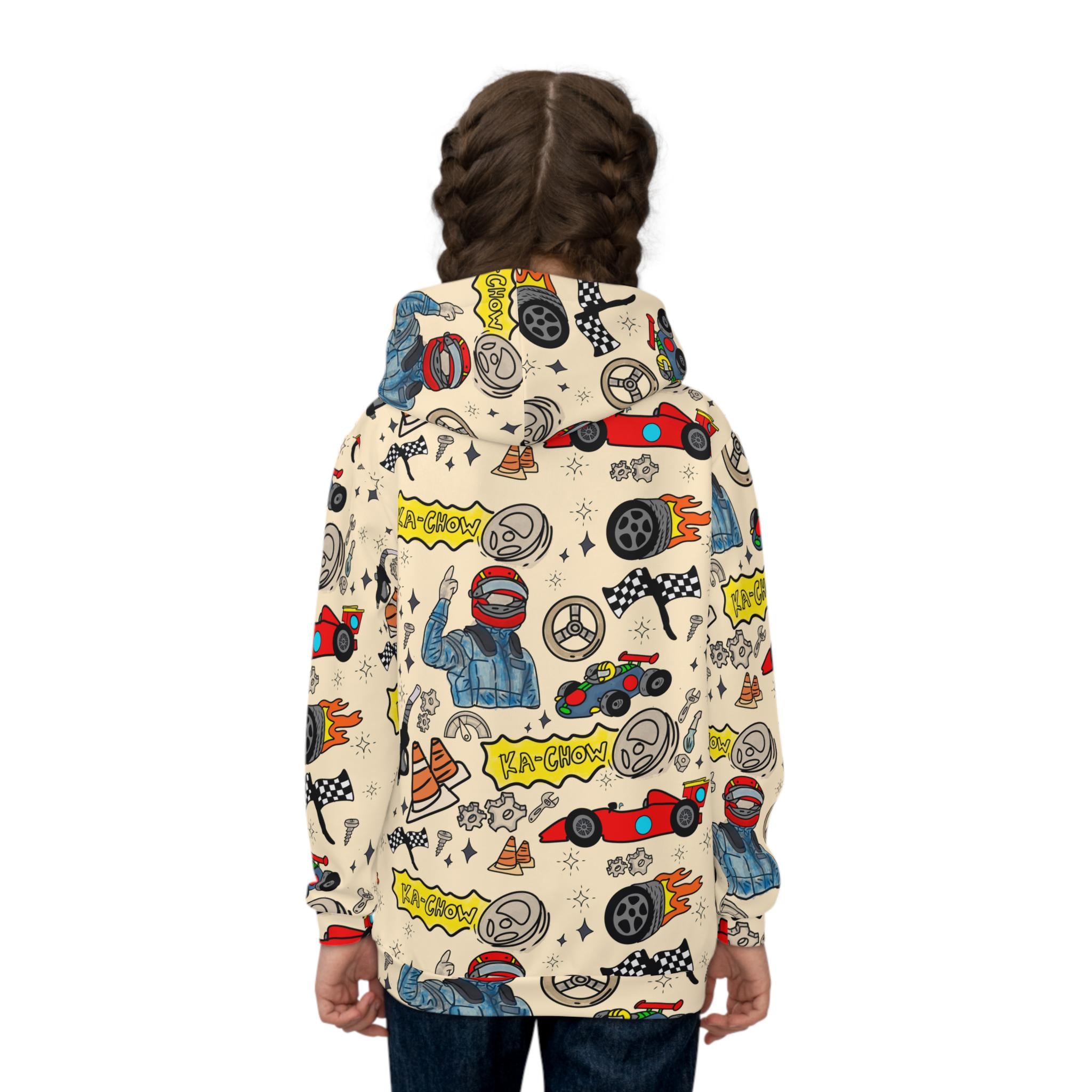 Kids Race Car Hoodie | All Over Print Racetrack Pullover | Birthday Gift