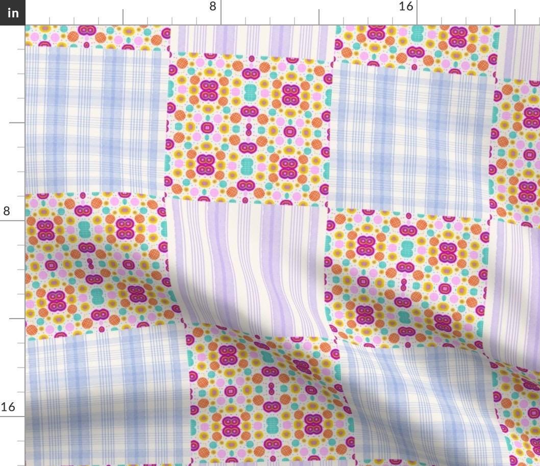 Pastel Patchwork Quilt Fabric, Baby Blankets, Cottagecore Sewing fabric.