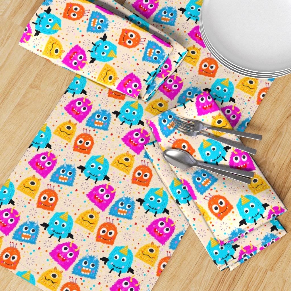 Monster Fabric, Teal Pink Orange Pattern, Nursery Apparel Textile, By Yard