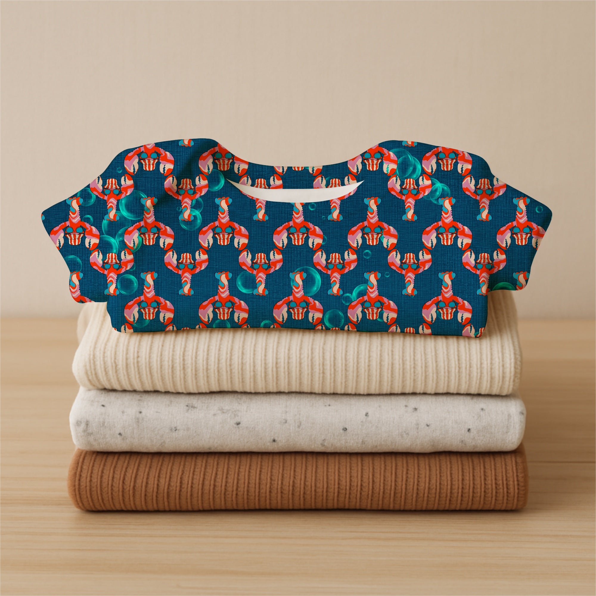 Whimsical Lobster Fabric – Teal Nautical Coastal Print, Cotton By The Yard