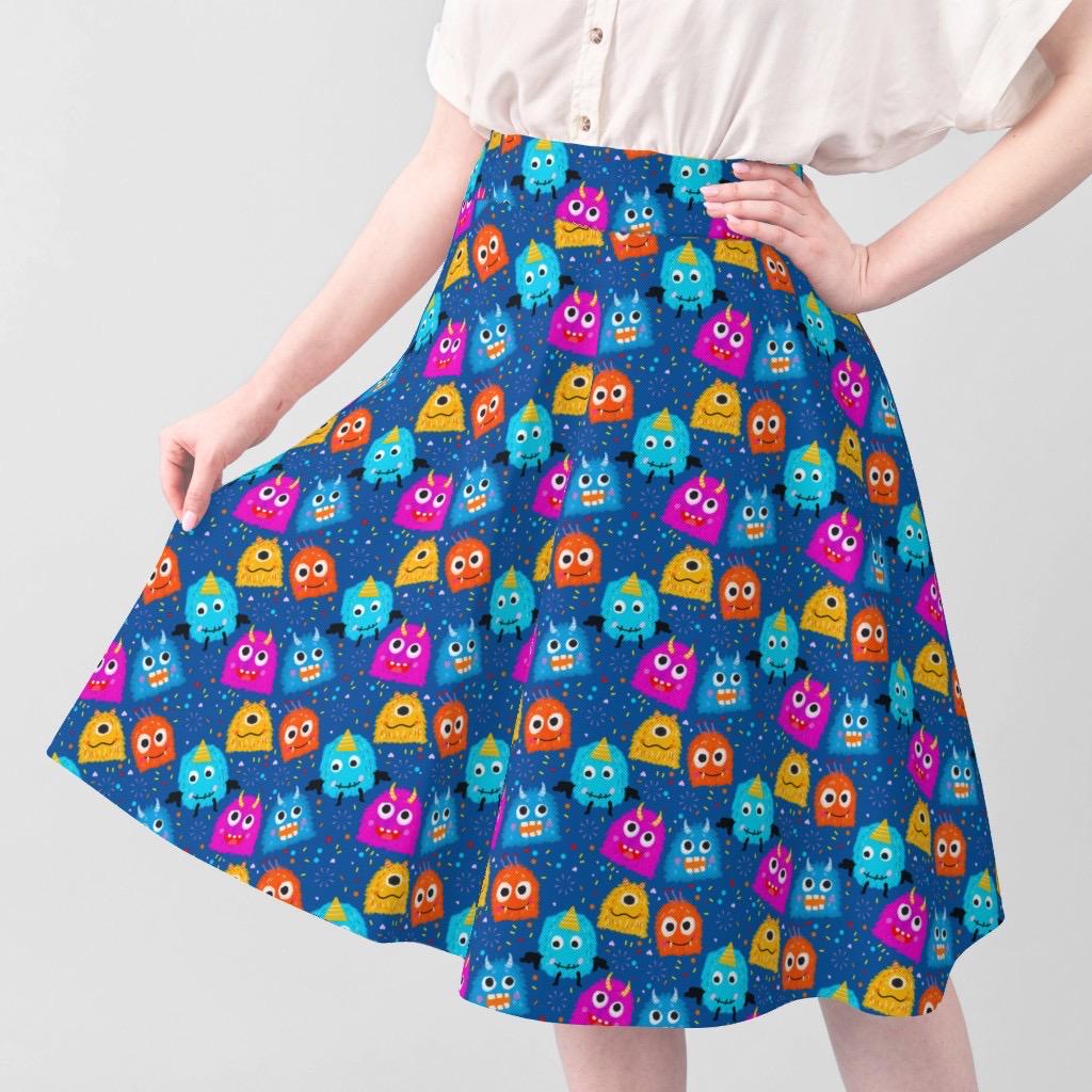 Monster Fabric, Playful Creatures, Blue, Teal, Pink, Orange, Nursery Apparel (Fabric by the Yard)