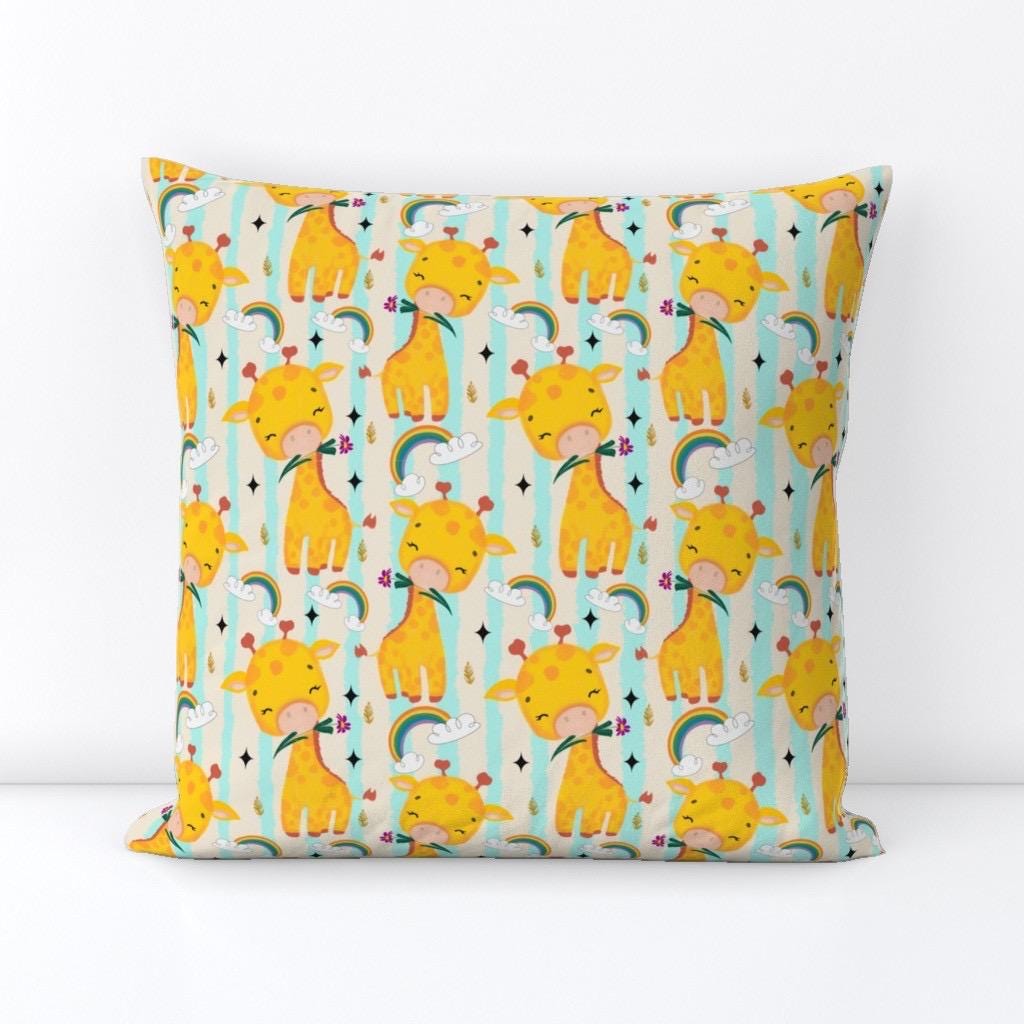 Giraffe Rainbow Seamless Pattern, Safari Nursery Fabric, Watercolor Baby Animals, fabric by the yard