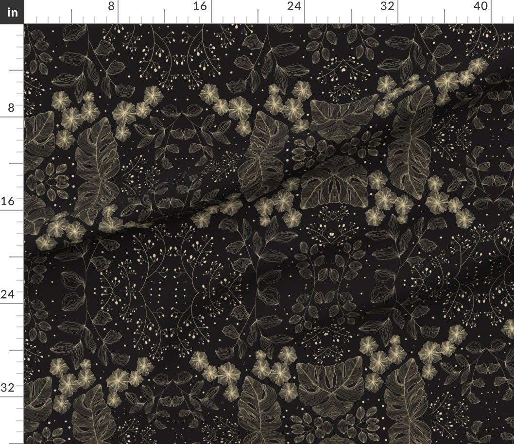 Dark Floral Damask Fabric, Cotton or Satin, Quilting Apparel Home Decor Prints