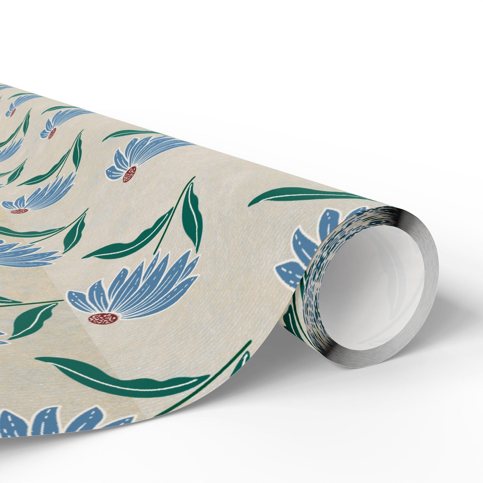 Blue Floral Pattern Wrapping Paper | Botanical Gift Wrap Roll