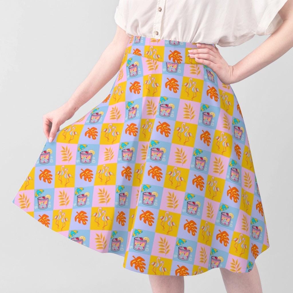 Tropical Flamingo Cocktail Fabric, Summer Beach Pattern, Citrus Drink, Palm Leaf, Kids Apparel Print