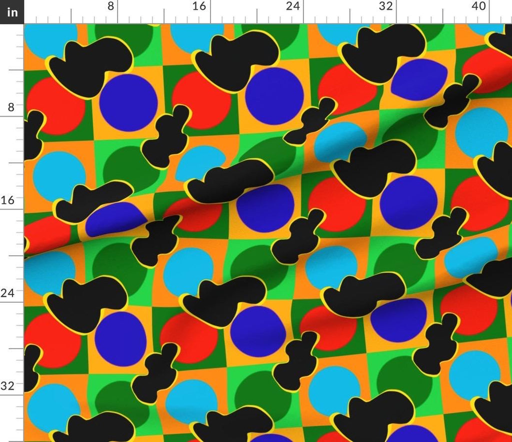 Retro Abstract Geometric Fabric by the Yard, Colorful Mod Circle Pattern Fabric, Bold Pop Art Shapes, Mid Century Modern Fabric for Quilting