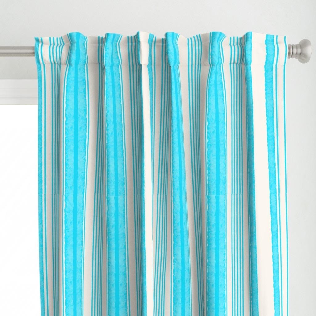 Turquoise Watercolor Stripe Fabric, Coastal Beach House Pattern