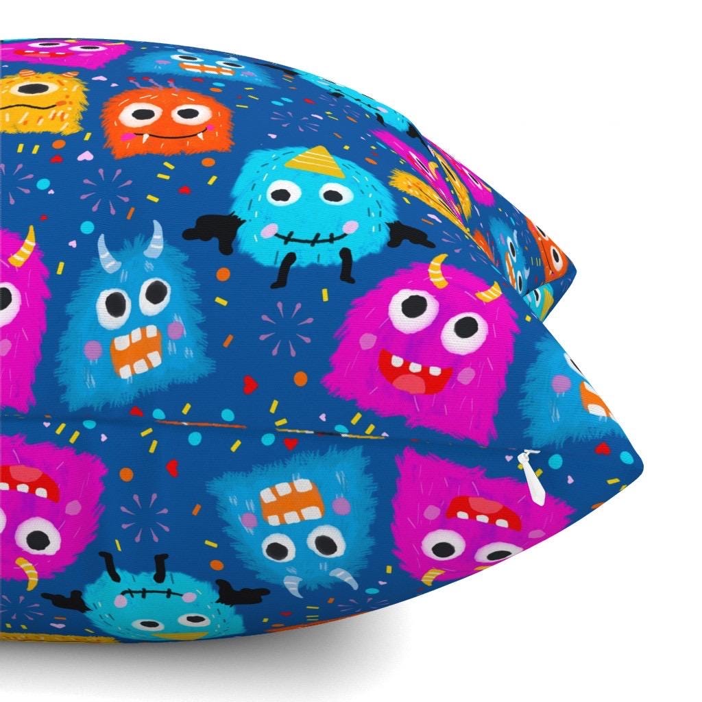 Monster Fabric, Playful Creatures, Blue, Teal, Pink, Orange, Nursery Apparel (Fabric by the Yard)