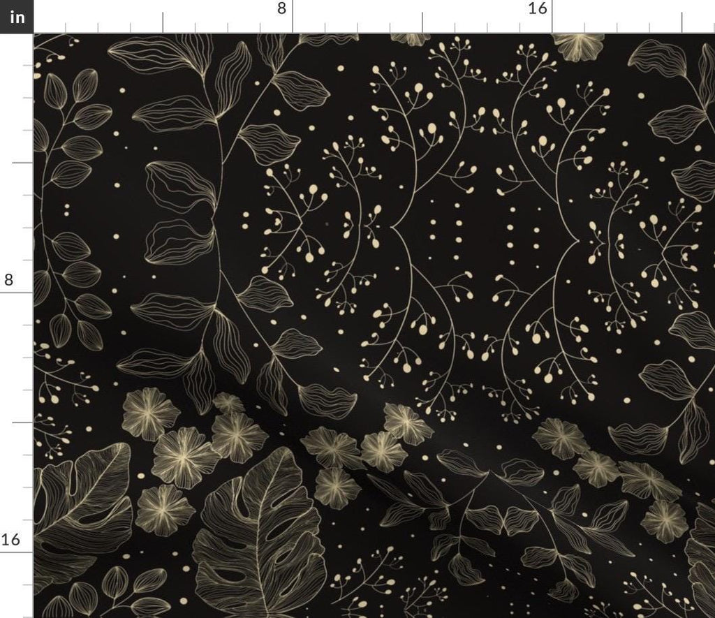 Dark Floral Damask Fabric, Cotton or Satin, Quilting Apparel Home Decor Prints
