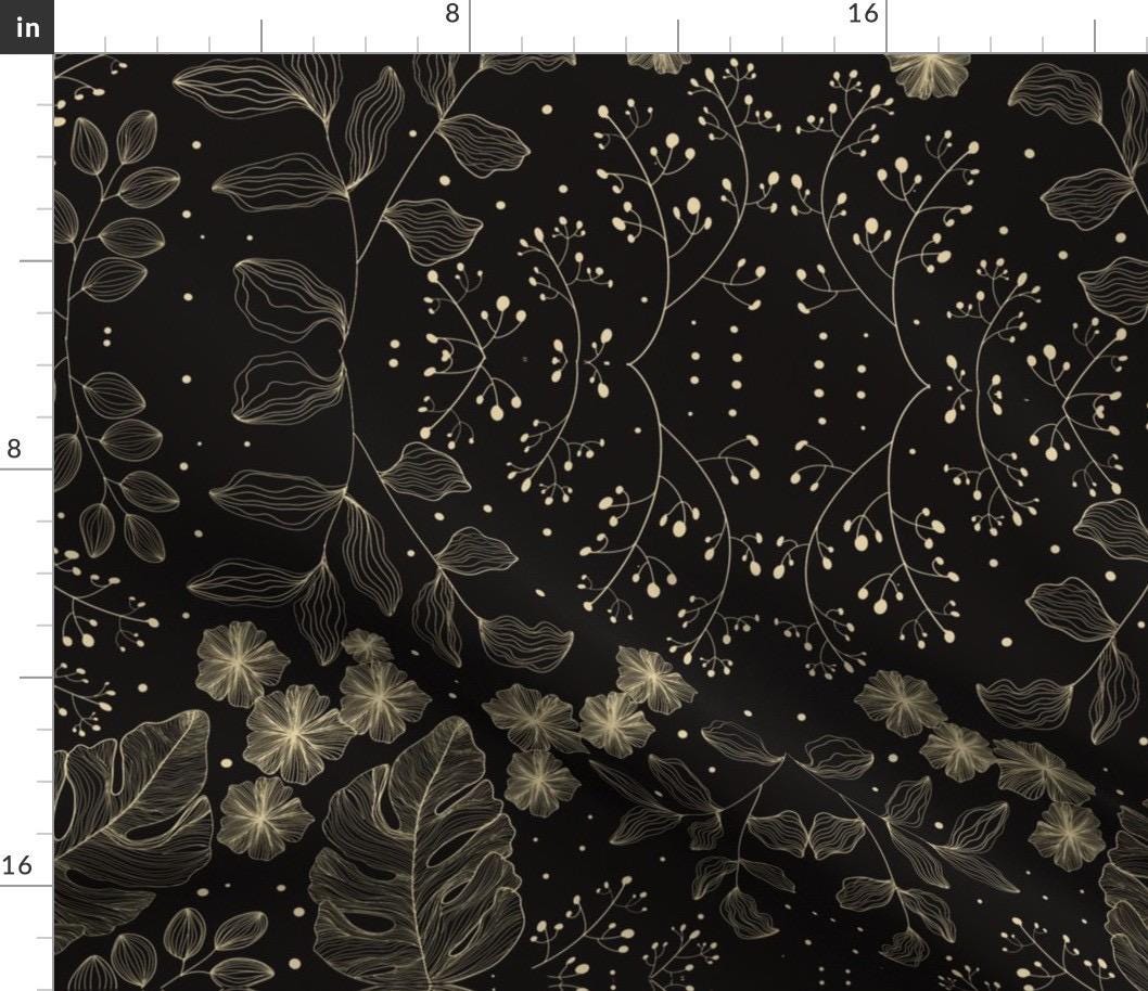 Dark Floral Damask Fabric, Cotton or Satin, Quilting Apparel Home Decor Prints