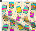 Retro Soda Pop Fabric, Playful Cans, Pop Art Pattern, Cotton or Satin